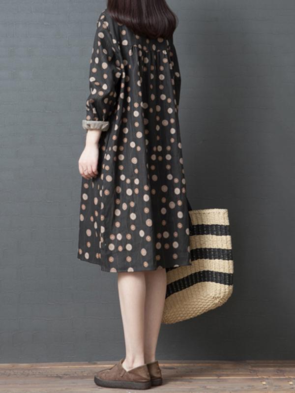 Loose Plus Size Polka-dot Fresh Shirt Midi Dresses