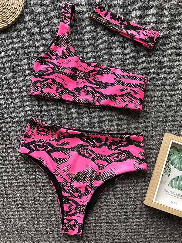 High Waisted One Shoulder Bikini Set