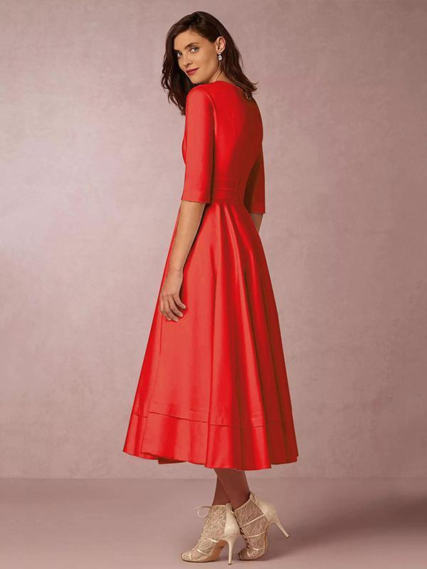 Solid Color V-neck Half Sleeves Evening Dresses