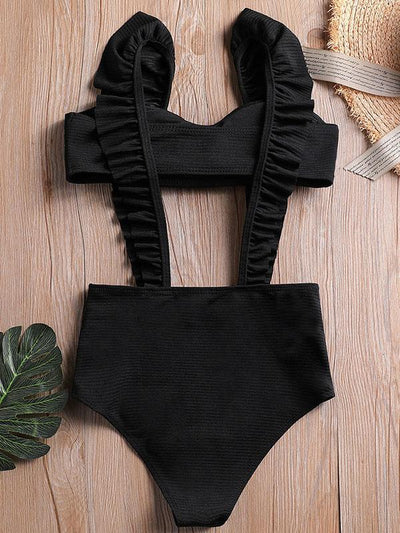 Bandeau Falbala High Waisted Bikinis Swimwear