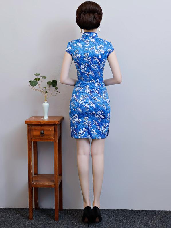 National Beauty  Tie-Dyed Stand Collar Short Cheongsam