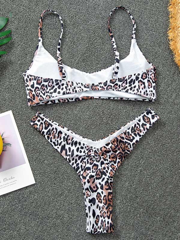 Leopard-Print Split Bikini Swimsuit