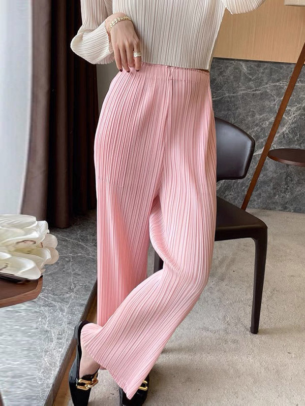 Simple Solid Color Empire Waisted Column Loose Ninth Wide-Leg Pants