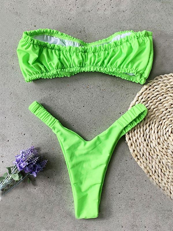 Sexy Ruffled Strapless Split Type Bikini Swimsuit