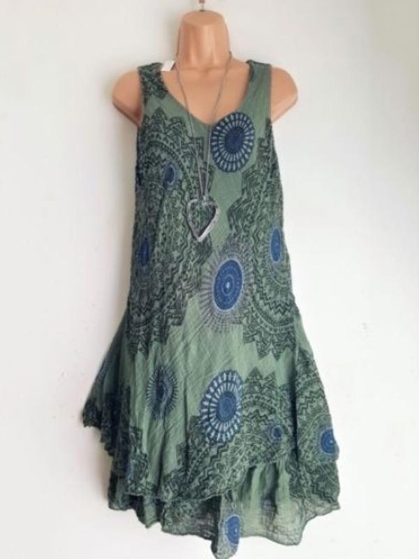 Printed Double Layers Sleeveless Dress