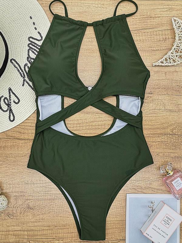 Sexy Cross Hollow One-Piece Swimwear