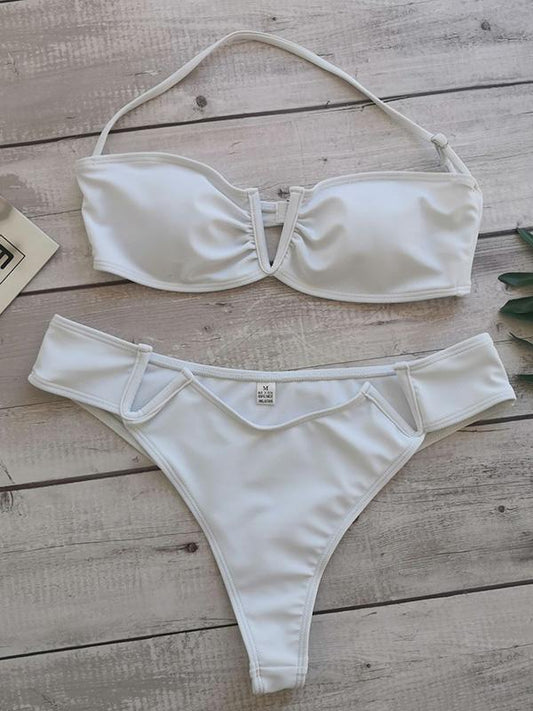 Sexy V-Neck Metaspaghetti-Neck Backless Bikini Swimsuit