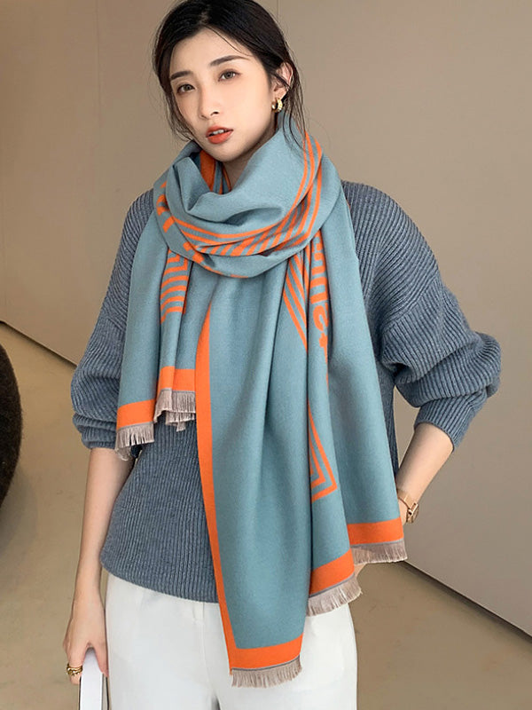 Urban Contrast Color Jacquard Shawl&Scarf