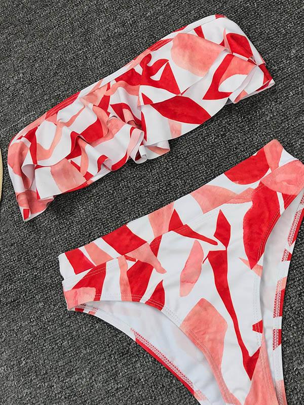 Geometry Of The Printing Ruffled Bikini Swimsuit