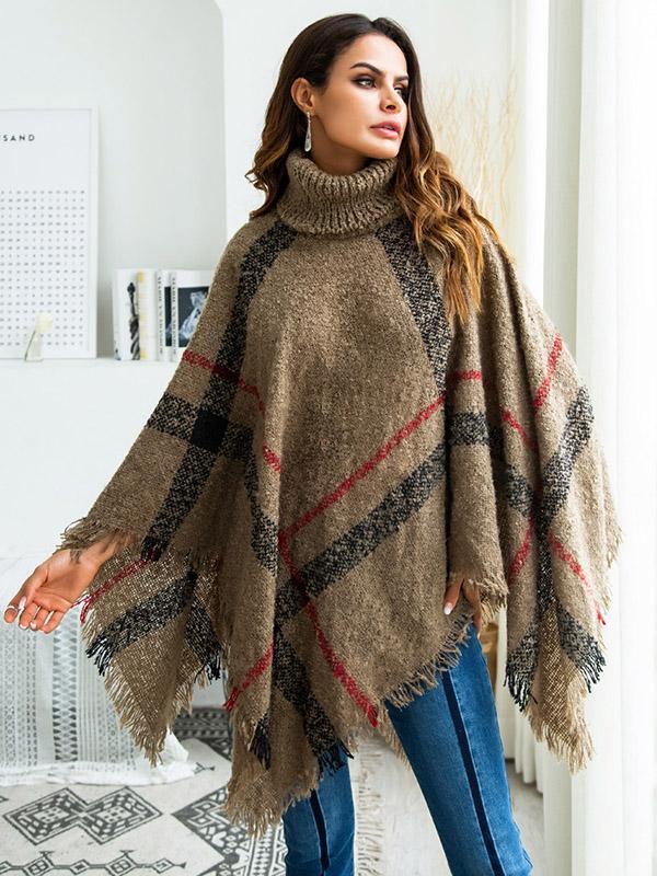 High-neck Batwing Sleeves Tassels Sweater Tops