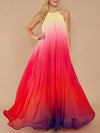 Backless Halterneck Gradient Maxi Dress