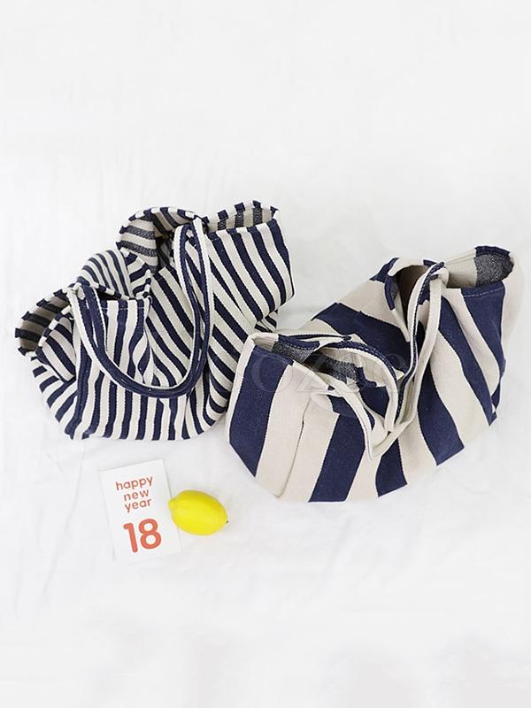 Simple Striped Canvas Shoulder Bag