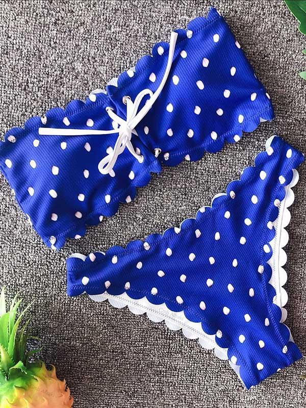 Polka-dot Lace Up Bikinis Swimwear