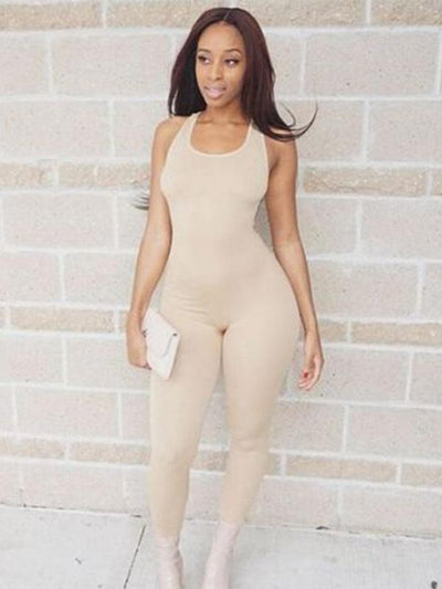 Sleeveless Straight Leg Sports Jumpsuits