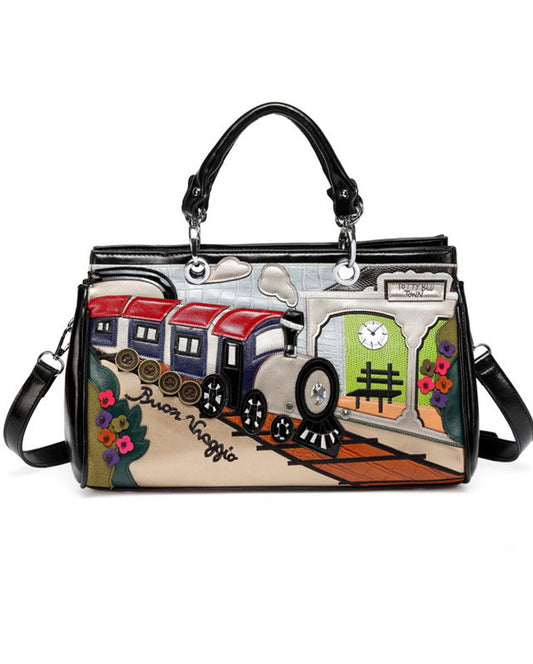 Train cartoon retro hand shoulder diagonal cross bag