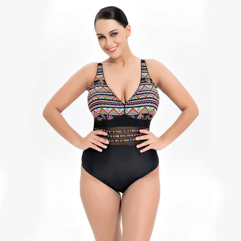 1946 PRINTING PLUS SIZE ONE-PIECE SWIMSUIT