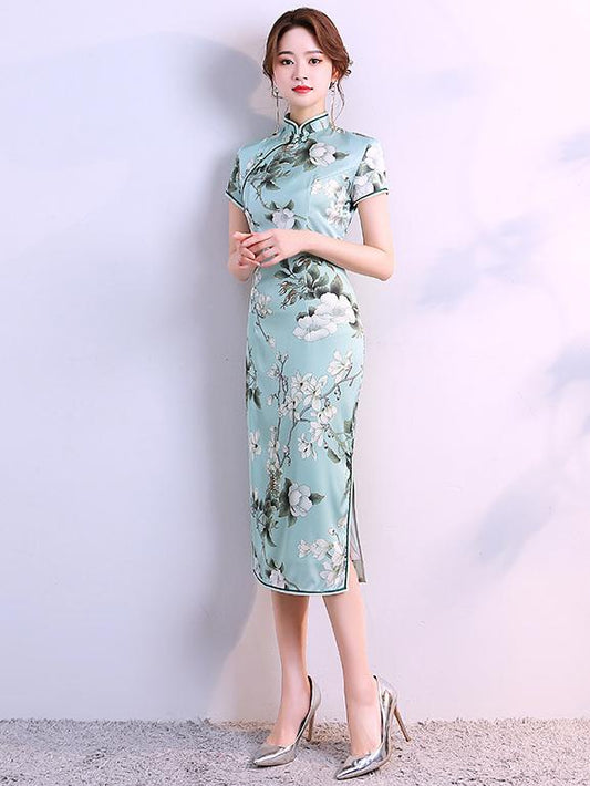 Fresh Flower Printed Cheongsam Dress