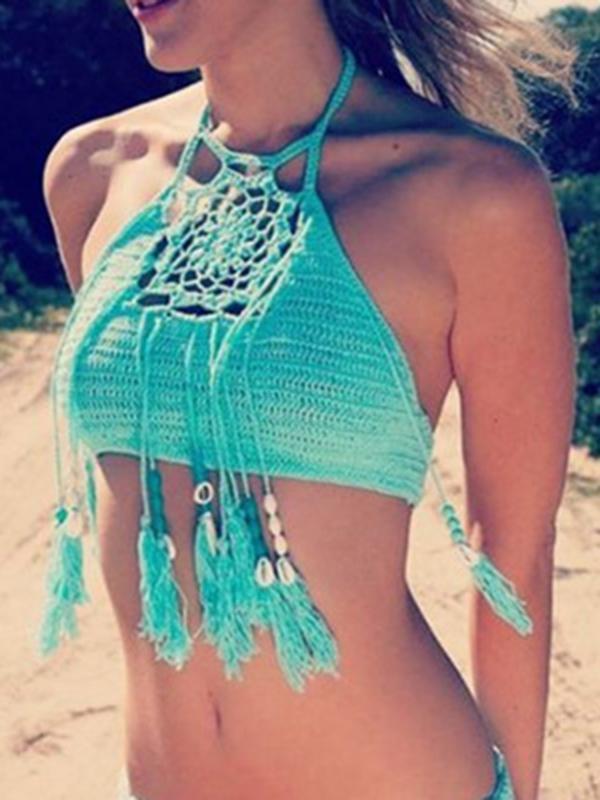 Knitting Tasseled Swimwear Bralette