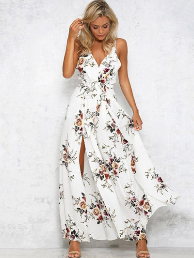 Backless Split-side Printed Bohemia Jumpsuits