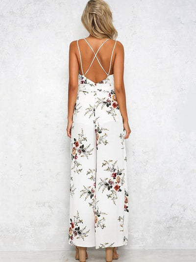 Backless Split-side Printed Bohemia Jumpsuits