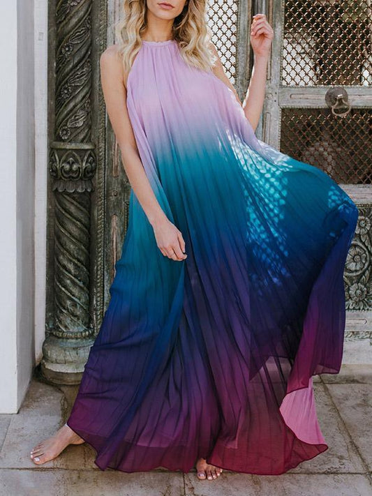 Halterneck Backless Gradient Maxi Dress