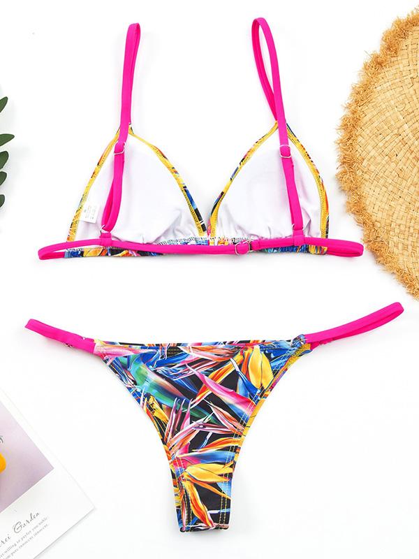 Sexy Triangles Spaghetti-Neck Printing Split Type Bikini Swimsuit