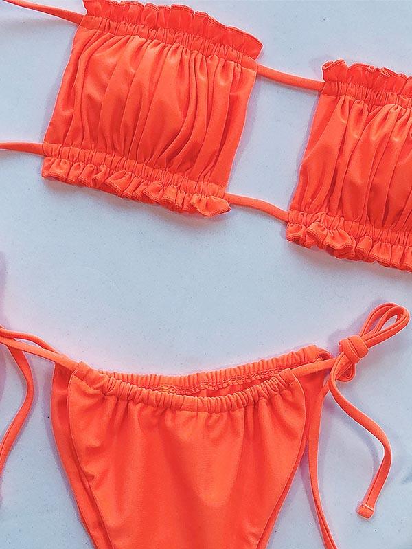 Sexy Fold Hollow Bikini Swimsuit