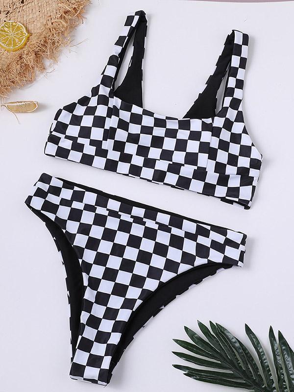 Plaid High Waisted Bikini Set