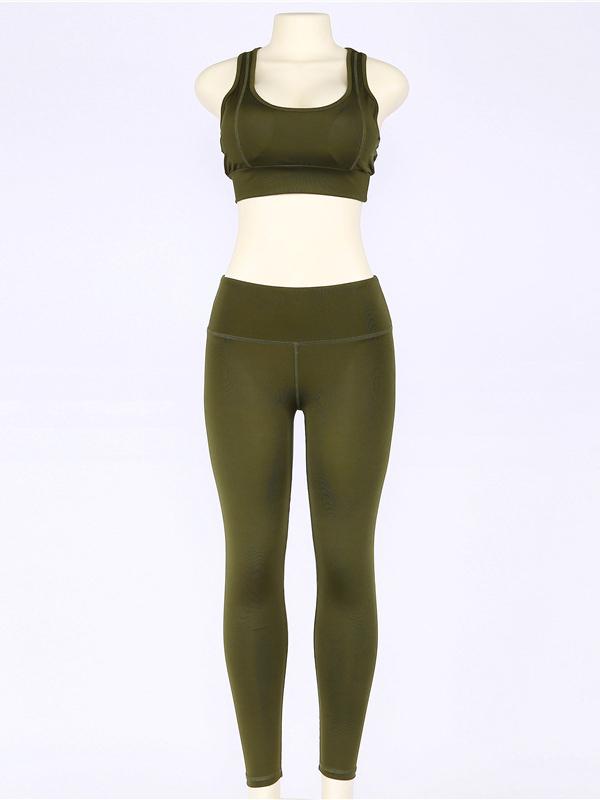 Solid Mid Impact Tanks And Leggings Yoga Suits