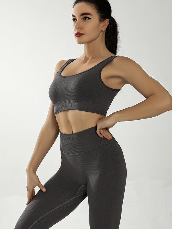 Wrap Solid Color Bra&Leggings Suits