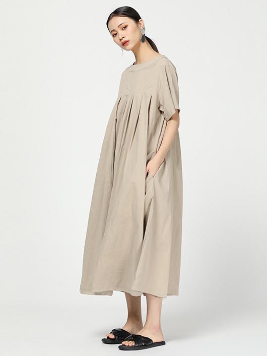 Ramie Loose Solid Round-neck Long Dress