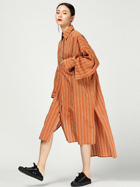 Casual Cutting Sleeve Stripped Shirt Dress