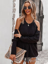 Casual Solid Color Round-Neck Cold Shoulder Long Sleeves Knitted Sweater