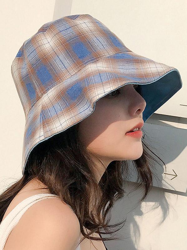 Leisure Versatile Plaid Fisherman Hat