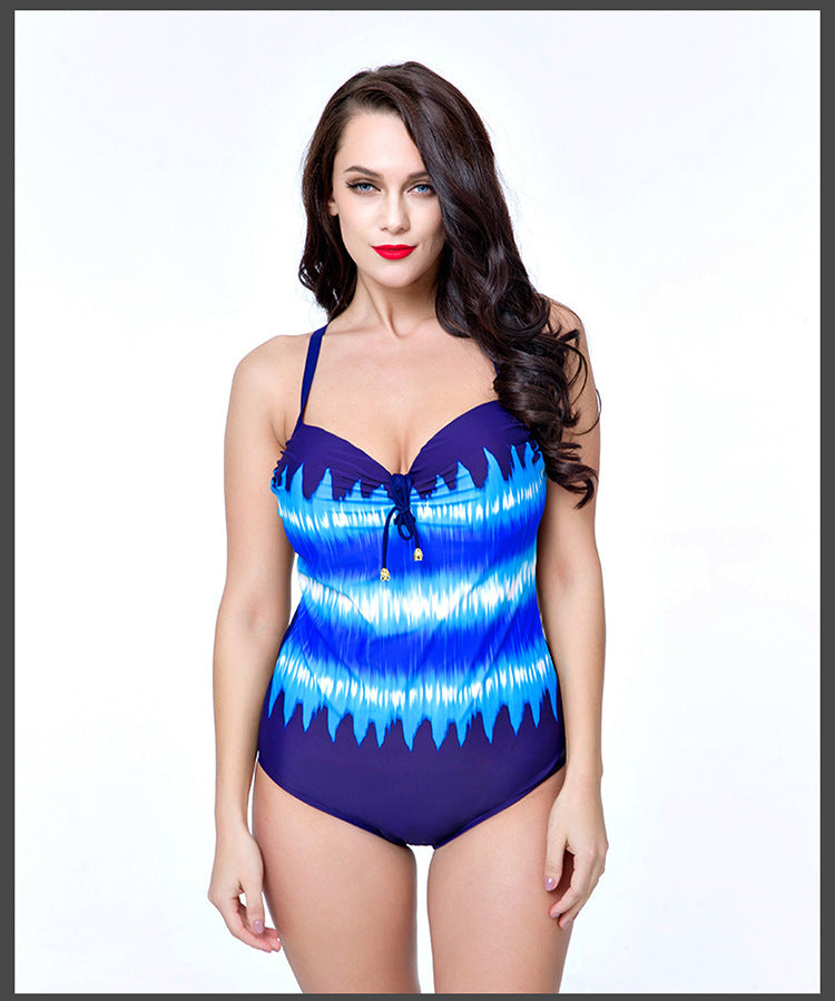 Sexy leaky back print wide shoulder ONE-PIECE SWIMSUIT