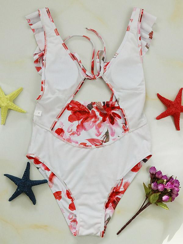 Floral-Print Falbala One-Piece Swimwear