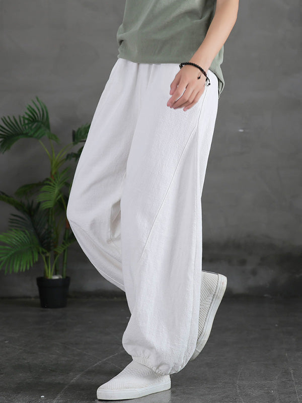 Simple Casual Loose Linen 7 Colors Color Pleated Elasticity Knickerbockers