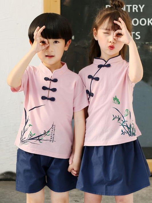 Traditional Boy and Girl Tang Suits Combo in White or Pink Color