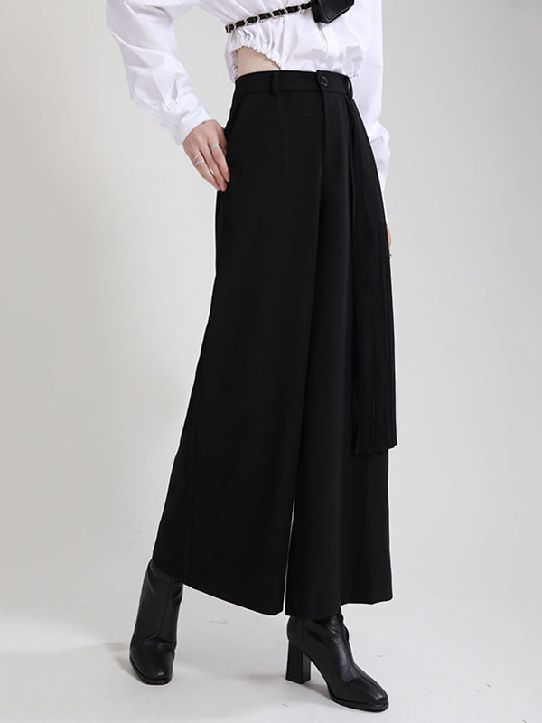 Casual Cool Solid Color Pleated Split-Joint Wide Leg Pants