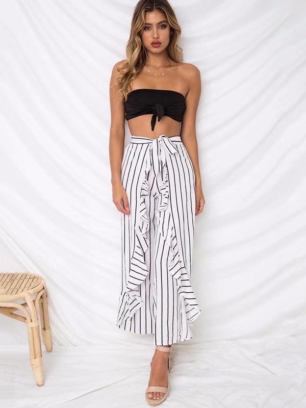 Ruffle High Waist Falbala Wide Leg Pants