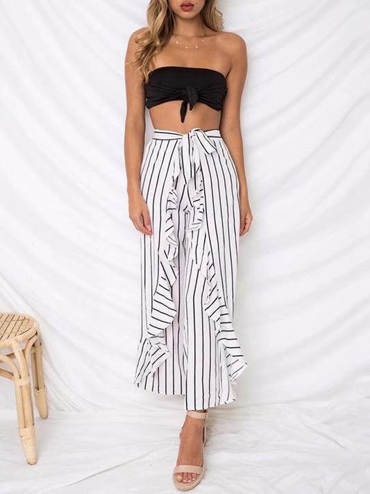 Ruffle High Waist Falbala Wide Leg Pants