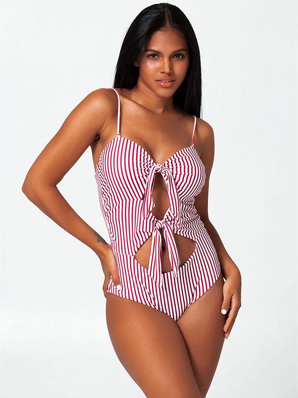 Sexy Strapless Knotted Backless One-Piece Bikini Swimwear