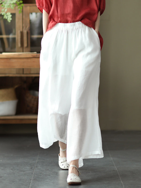 Simple Casual Vintage Ramie Cotton Wide Legs Pants