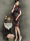 Elegant Flower Short Slim Cheongsam Dress