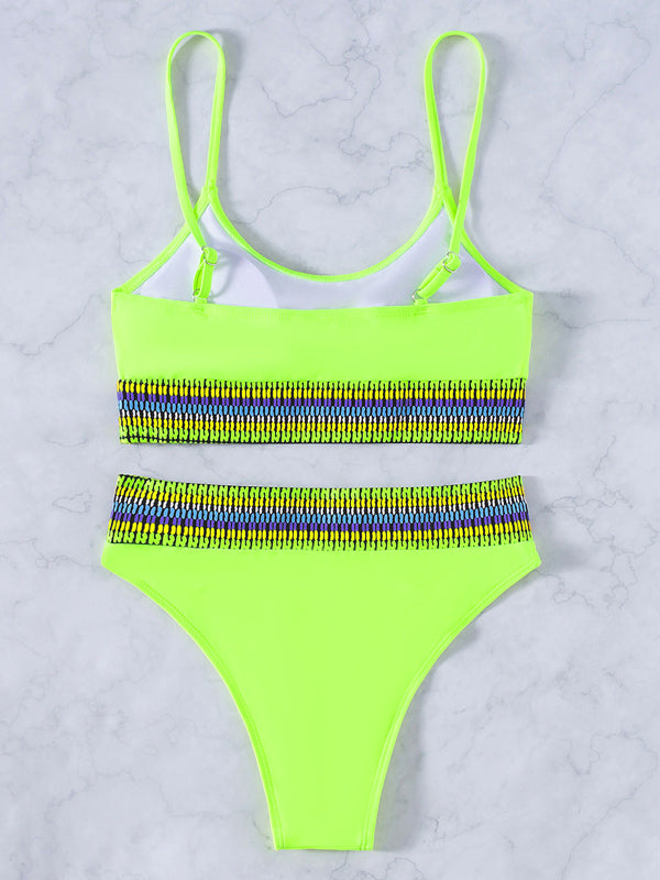 Spaghetti-Neck Padded Bralette High-Waisted Fluorescent Bikini Swimwear