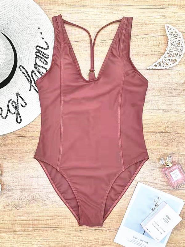 Solid Color One-Piece Swimsuit