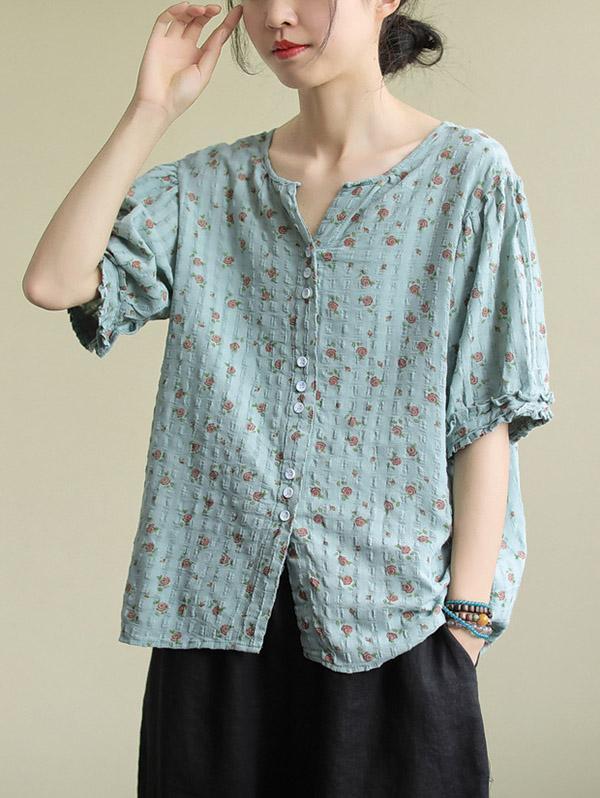 Original Floral Short Sleeve Blouse Tops