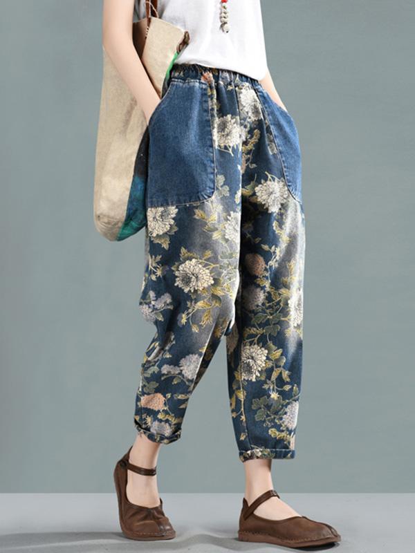 Retro Floral Embroidered Harem Pants