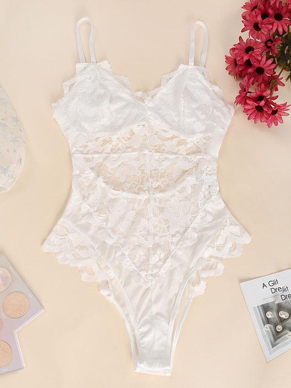 Lace Split-Joint Hollow One-Piece Bodysuit Lingerie