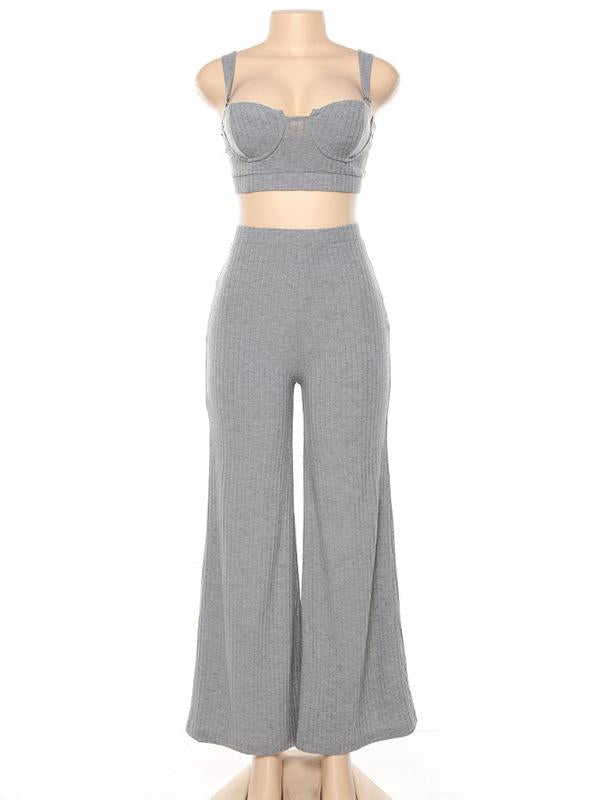 Fashion Street Casual Wide Leg Pants And Sexy Tops